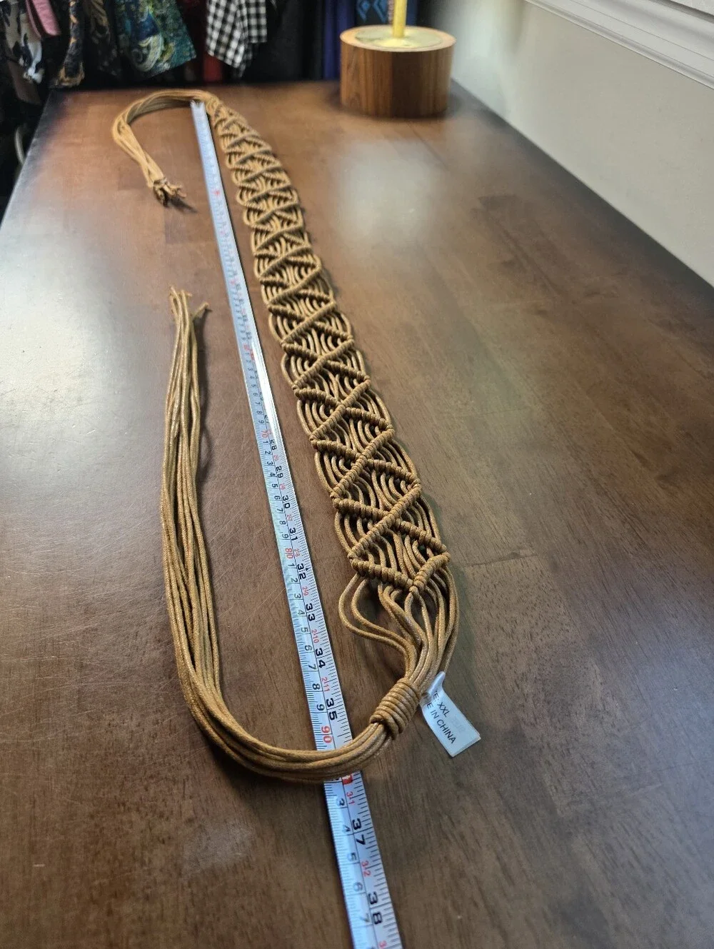 Boho Macramé Woven Tie Belt Tan Fringed Tassel Plus Size XXL